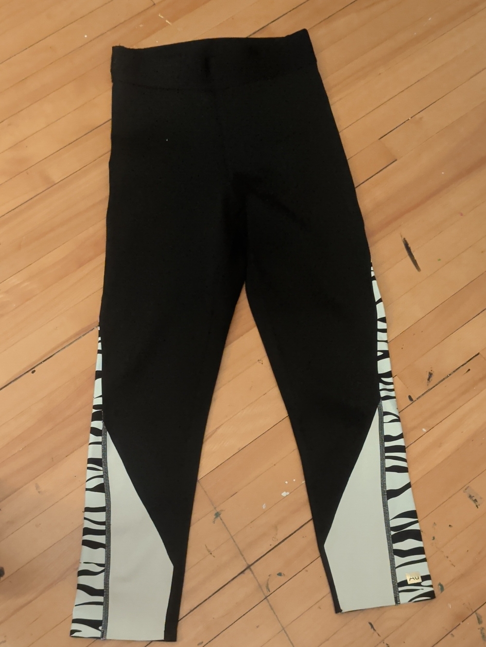 Black Kids Leggings with Zebra-Accent Side Panels